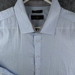 Jhane Barnes Long Sleeve Button Up Shirt Men Blue White Check Slim Fit XL Adult